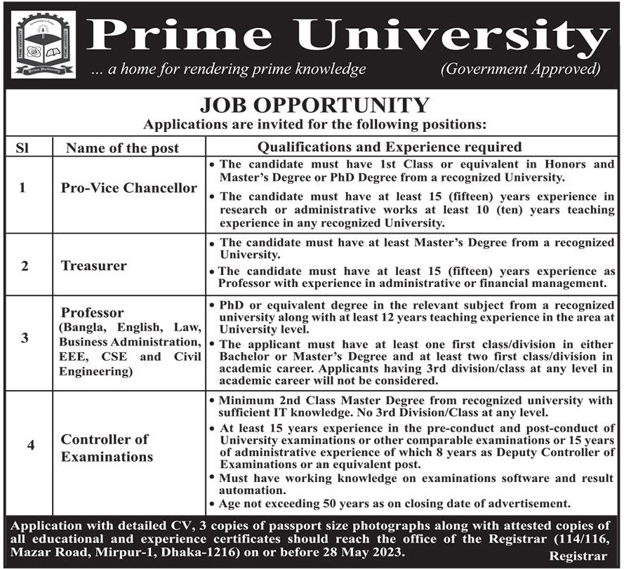 Prime University Job Circular 2023
