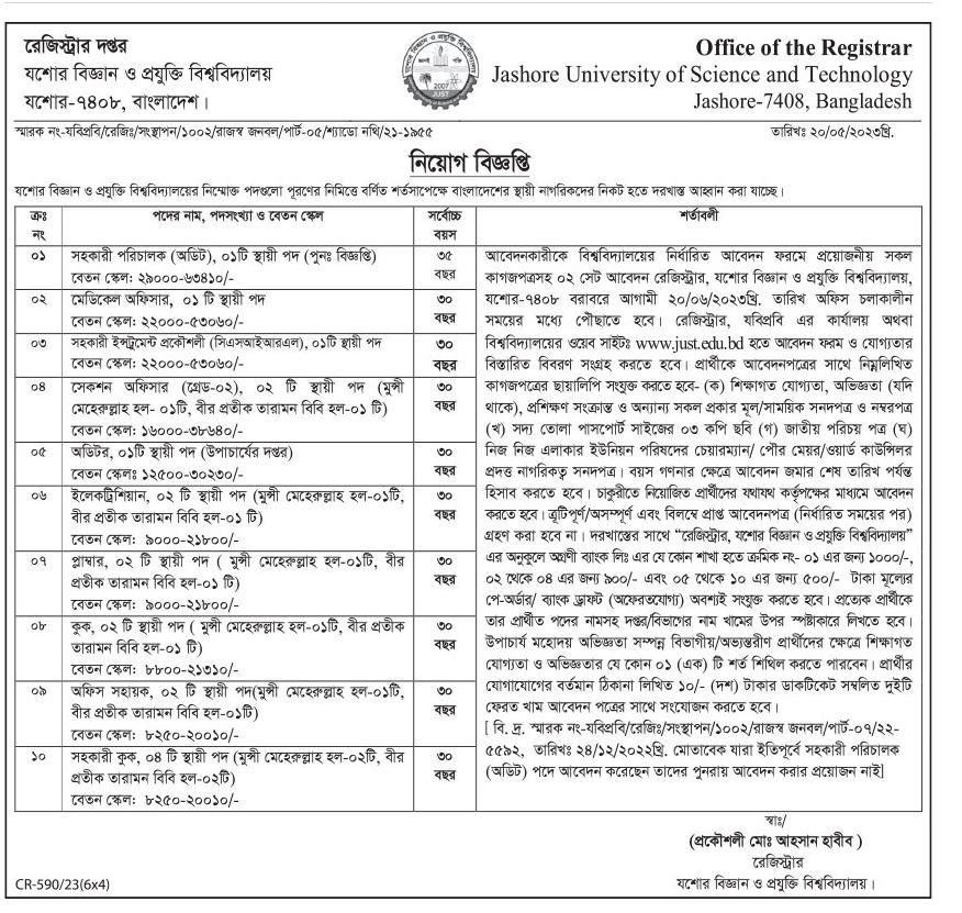 Jessore University of Science and Technology JUST Job Circular 2023