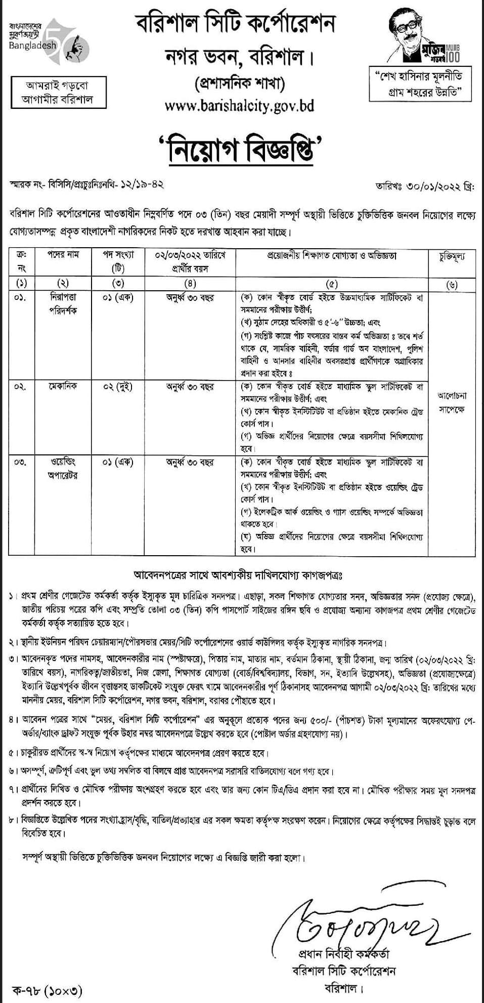 Barishal City Corporation Job Circular 2023