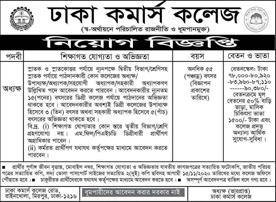 Dhaka Commerce College Job Circular 2021