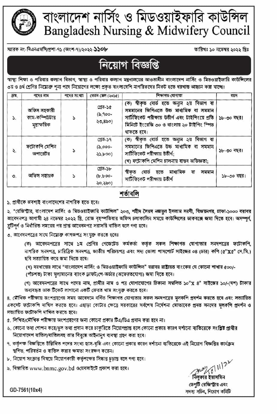 Bangladesh Nursing and Midwifery Council BNMC Job Circular 2023