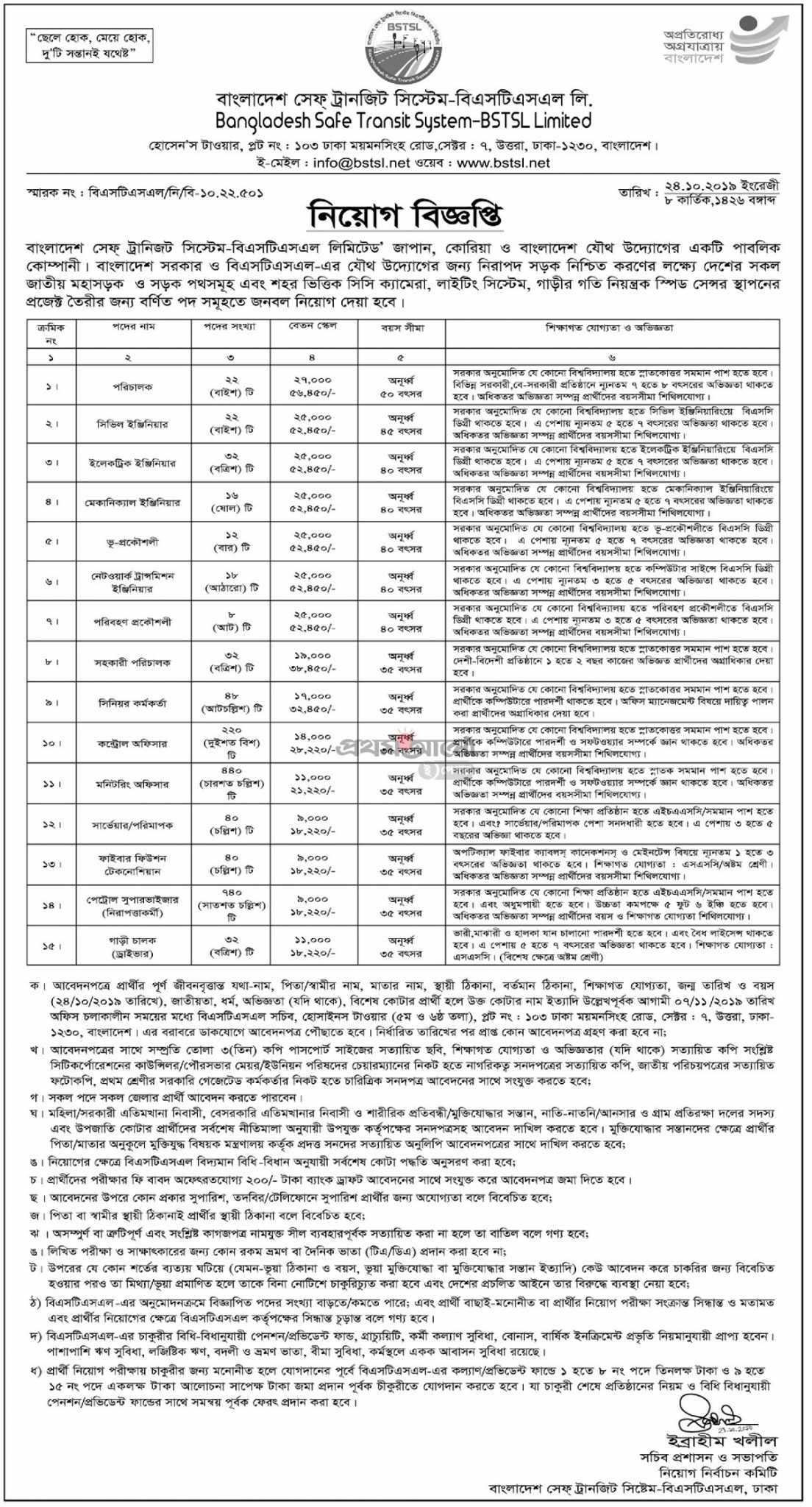 Bangladesh Safe Transit System BSTSL Job Circular 2019