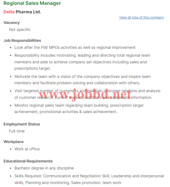 Delta Pharma Limited Job Circular 2023