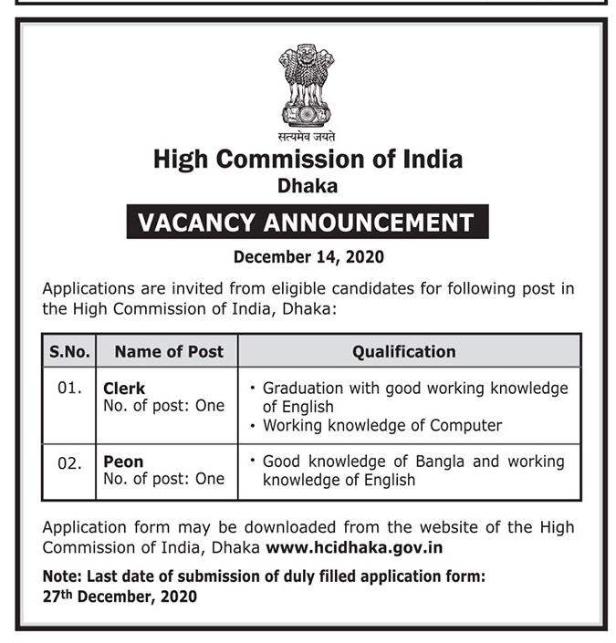 High Commission of India Job Circular