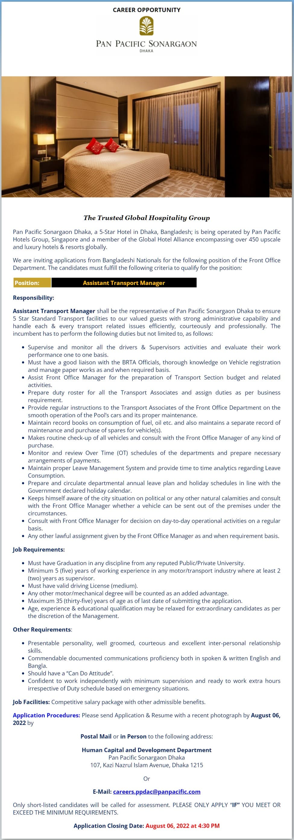 Pan Pacific Sonargaon Job Circular 2023