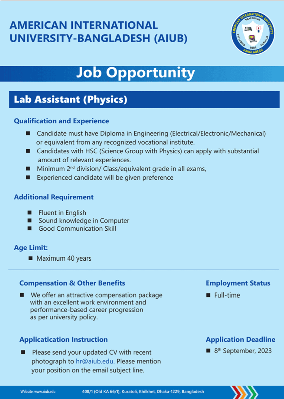 American International University-Bangladesh Job Circular 2023